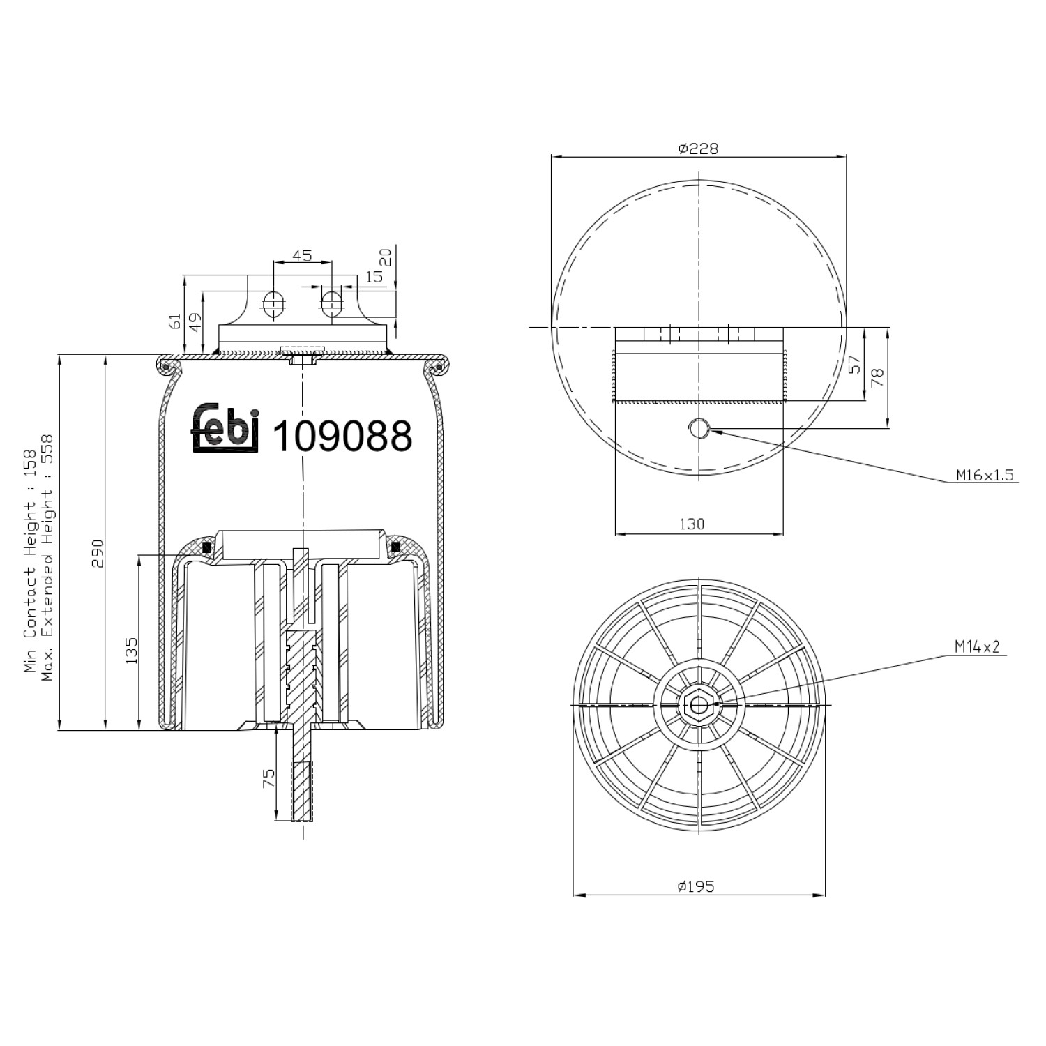41297180 Iveco Coxim pneumático (suspensão de lâminas pneumática) do eixo